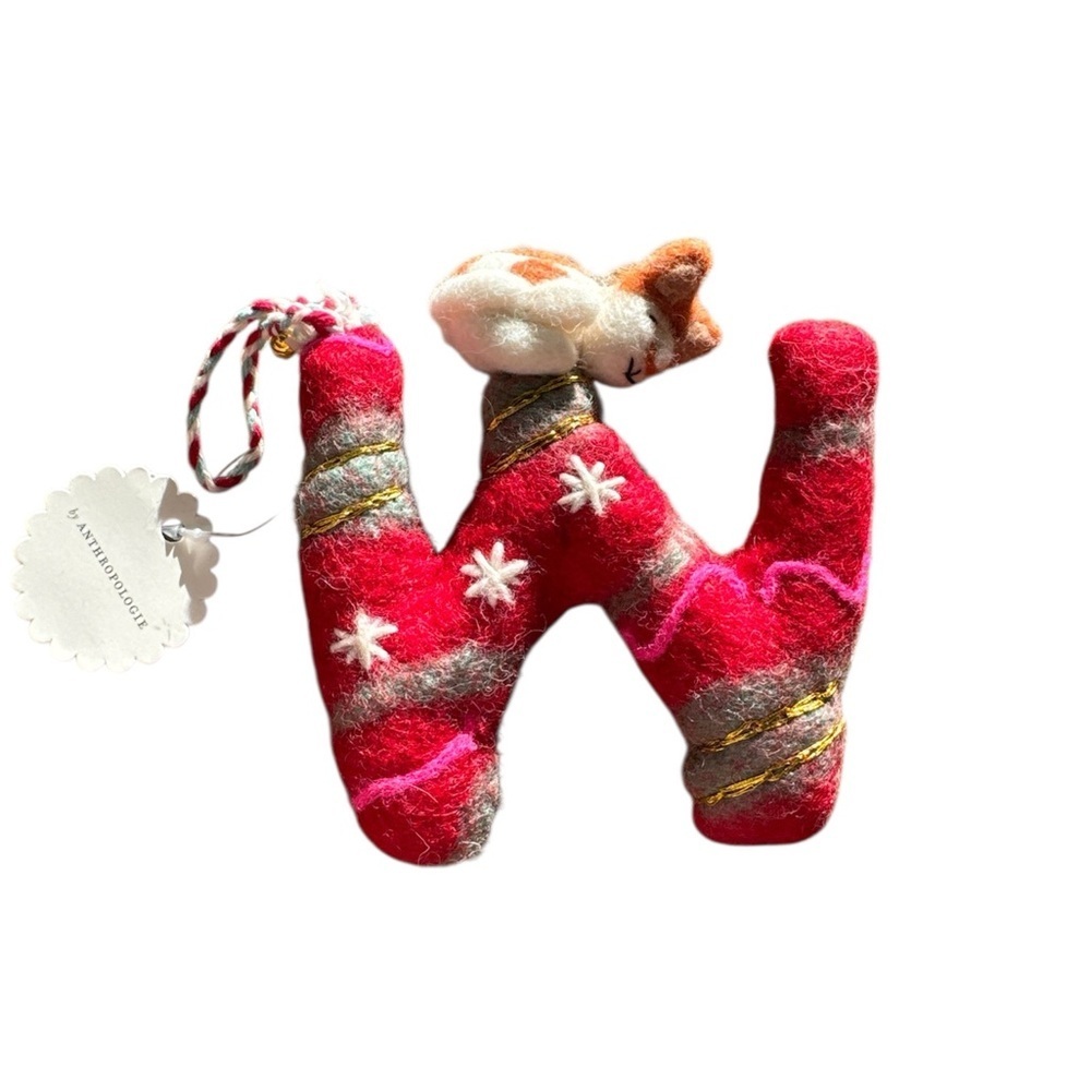 Anthropologie Forest Friends Monogram Wool Felt Ornament Monogram Initial W New - Picture 2 of 5